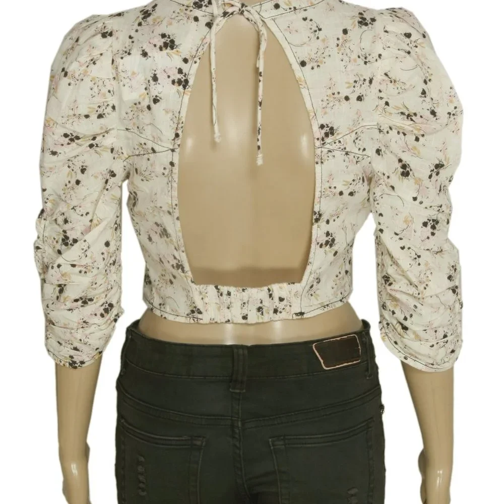 Free People Monica Top Floral Printed Puff Sleeve Blouse